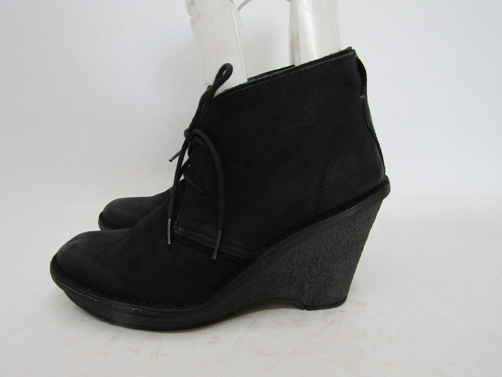Bussola Womens Size 40 EUR Black Leather Laces Wedge Ankle Fashion Boots Bootie
